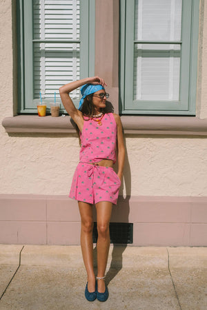 Beach Riot Dollie Sleeveless Top Flamingo Fronds