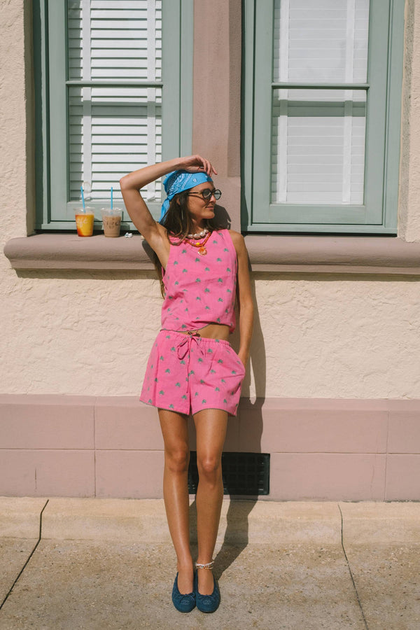 Beach Riot Dollie Sleeveless Top Flamingo Fronds