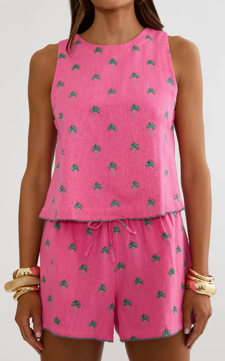 Dollie Sleeveless Top Flamingo Fronds