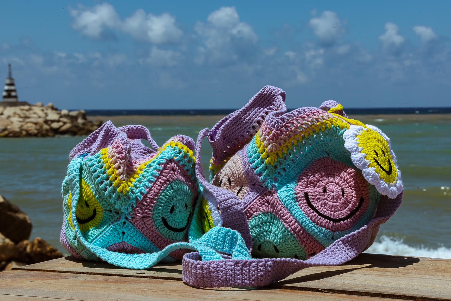 Colourful crochet beach bags by The Dream Boutique