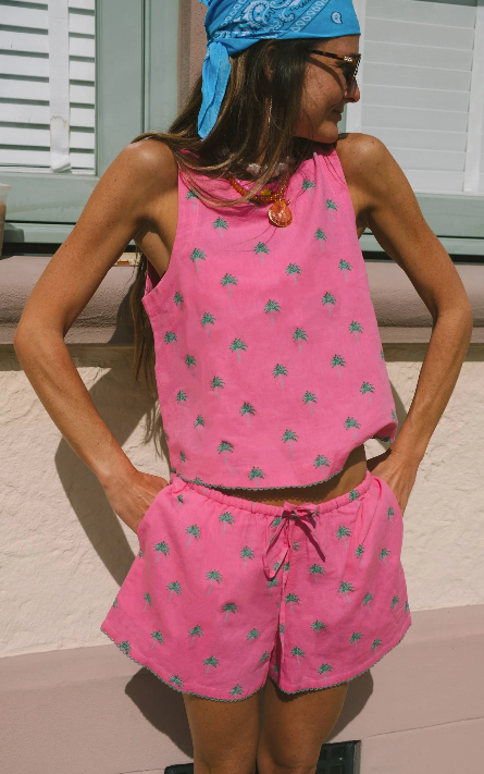 Dollie Sleeveless Top Flamingo Fronds